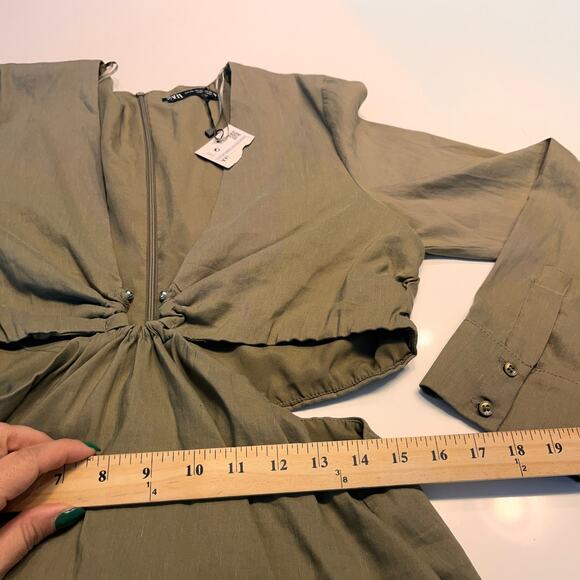 NWT Zara Olive Green Deep V-Neck Side Cut Out Ring Dress Size XXL - Picture 8 of 9